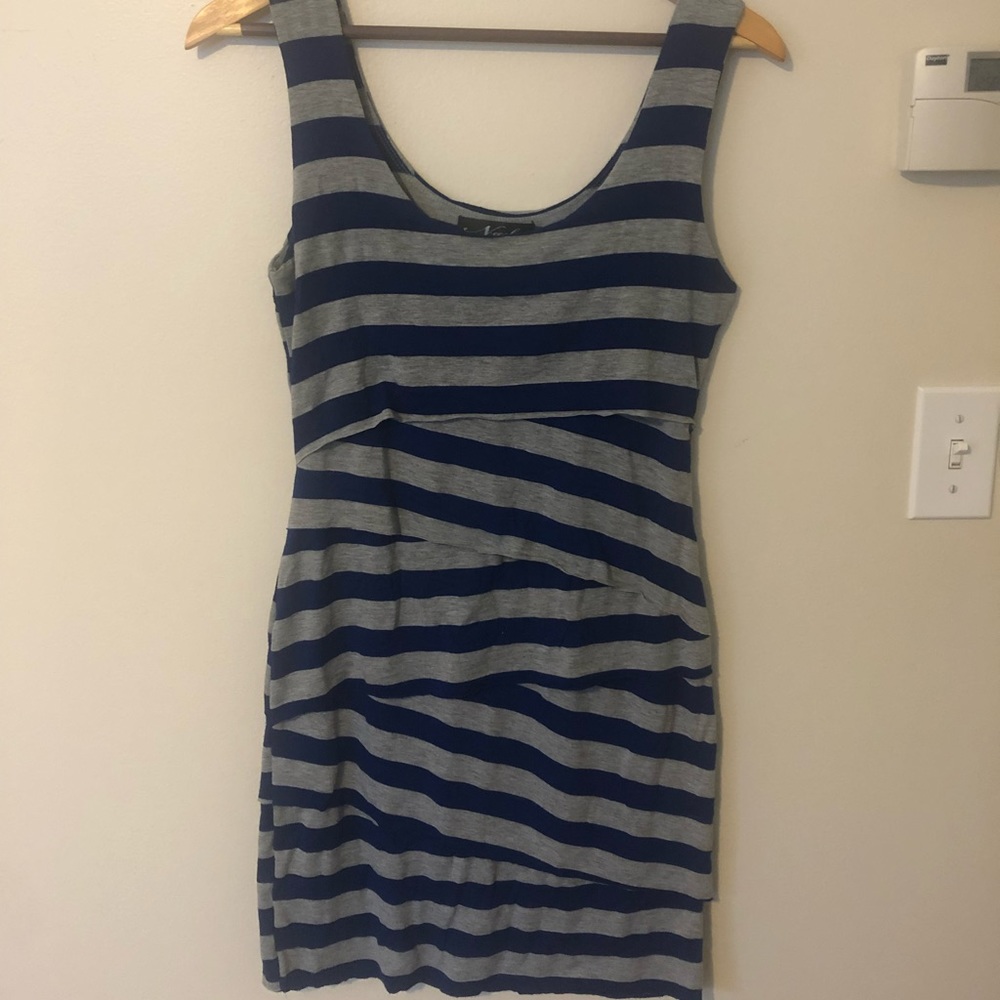 Blue and gray stripe cocktail dress